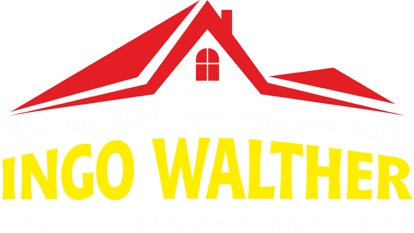 Logo: "Steil oder Flach - kein Haus ohne Dach." Ingo Walther Dachdeckermeisterbetrieb